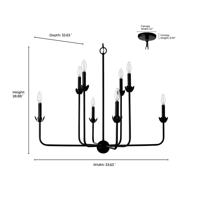 Millennium Lighting Freesia 8 Light Chandelier, Matte Black