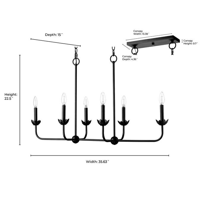 Millennium Lighting Freesia 6 Light 23" Chandelier, Matte Black