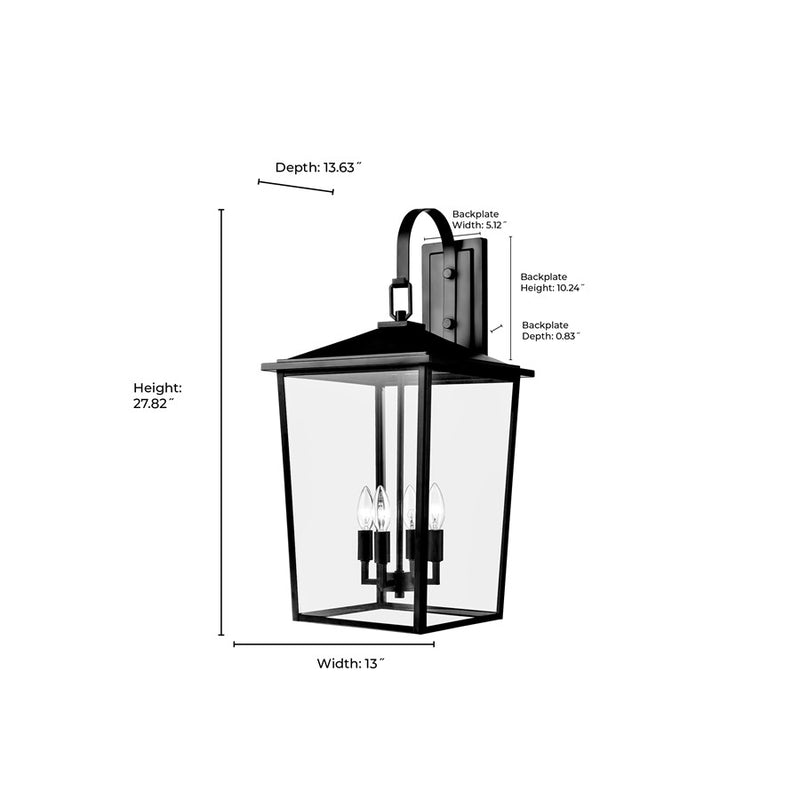 Millennium Lighting Fetterton 4Lt Outdoor Wall Sconce, Black/Clear