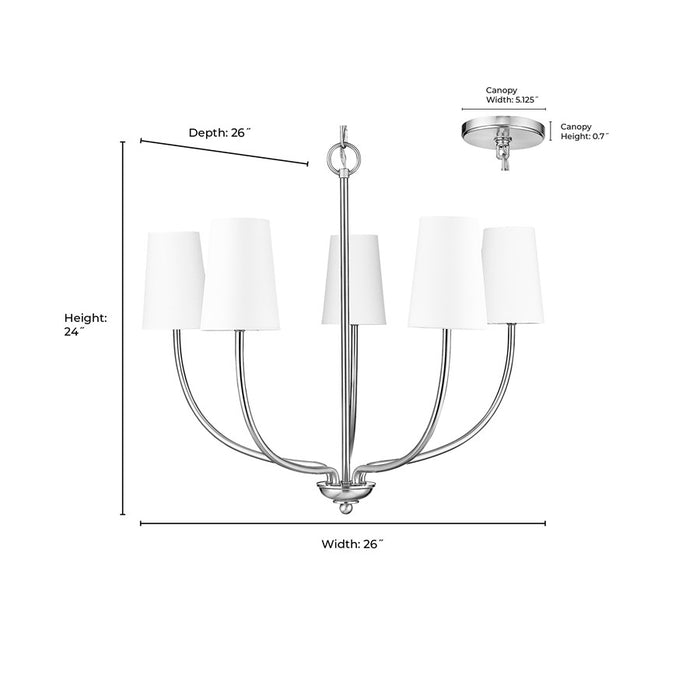Millennium Lighting Kandor 5Lt Chandelier, Nickel/White Fabric
