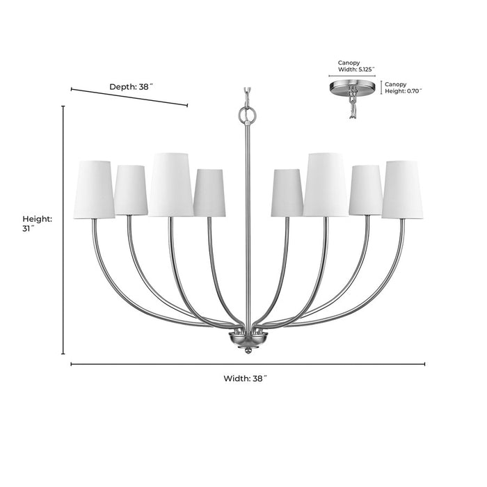 Millennium Lighting Kandor 8Lt Chandelier, Nickel/White Fabric