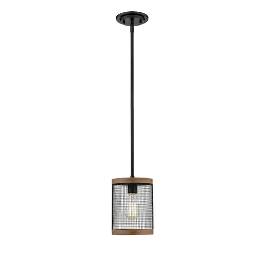 Millennium Mesa 1 Light 44.5" Mini-Pendant, Matte Black/Wood Grain
