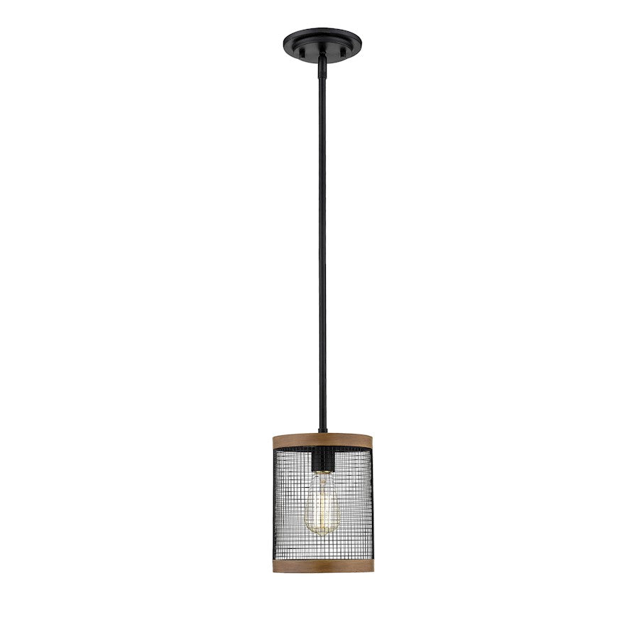 Millennium Mesa 1 Light 44.5" Mini-Pendant, Matte Black/Wood Grain