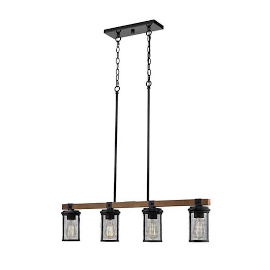 Millennium Mesa 4 Light 58" Island, Matte Black/Wood Grain