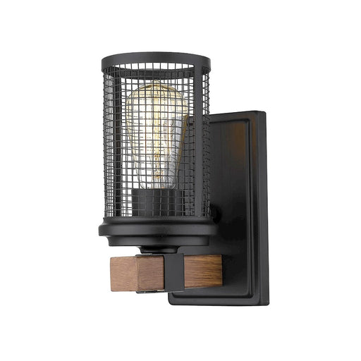 Millennium Mesa 1 Light 8.5" Wall Sconce, Matte Black/Wood Grain