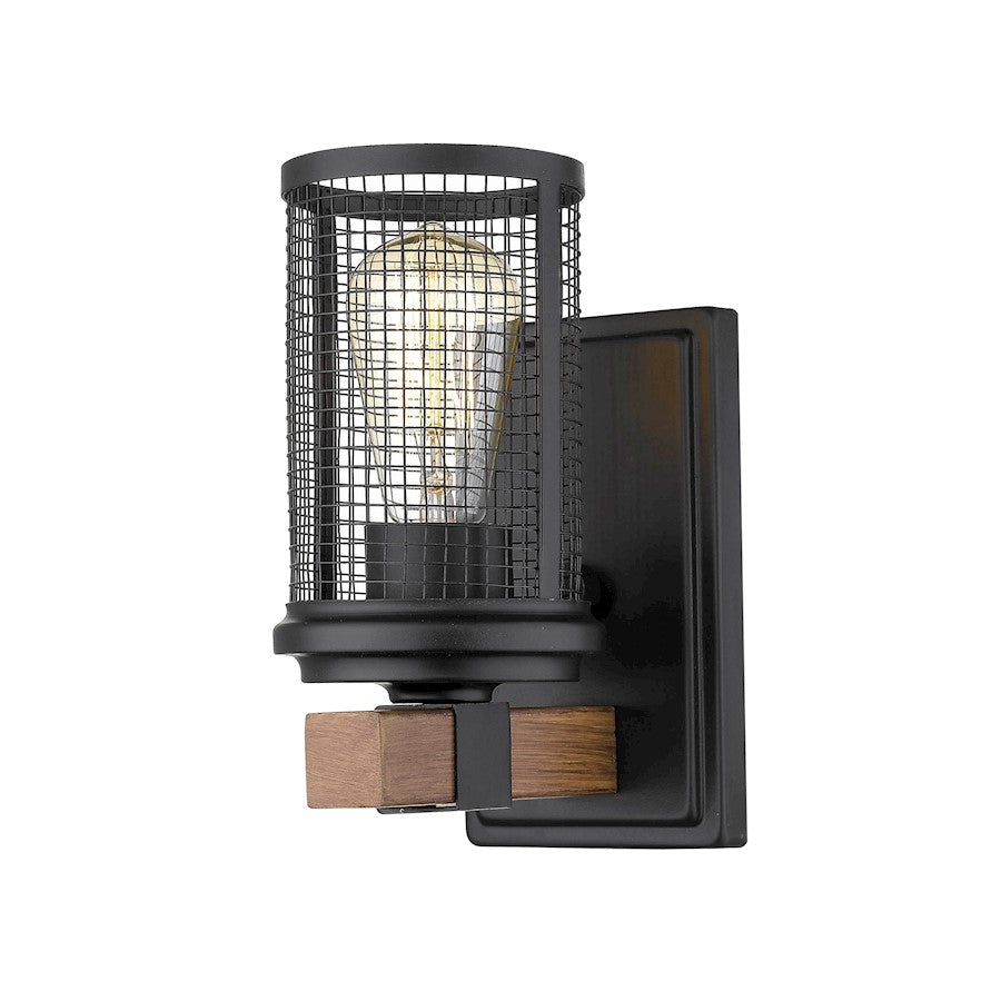Millennium Mesa 1 Light 8.5" Wall Sconce, Matte Black/Wood Grain