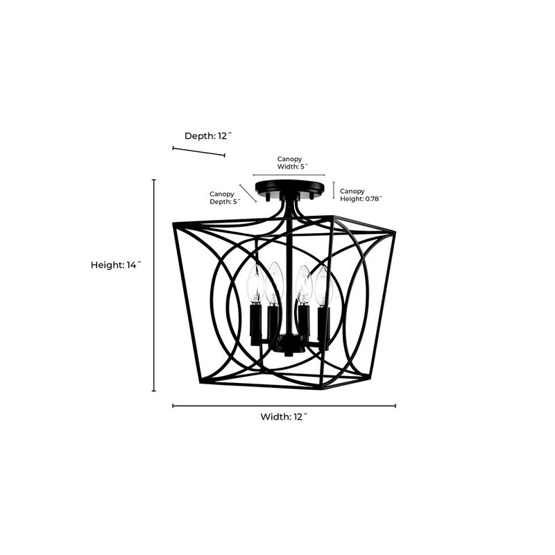 Millennium Lighting Tracy 4Lt Semi-Flush Mount, Black