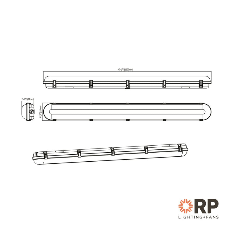 RP Lighting Linear 4' Vapor Tight LED Light, Gray/White