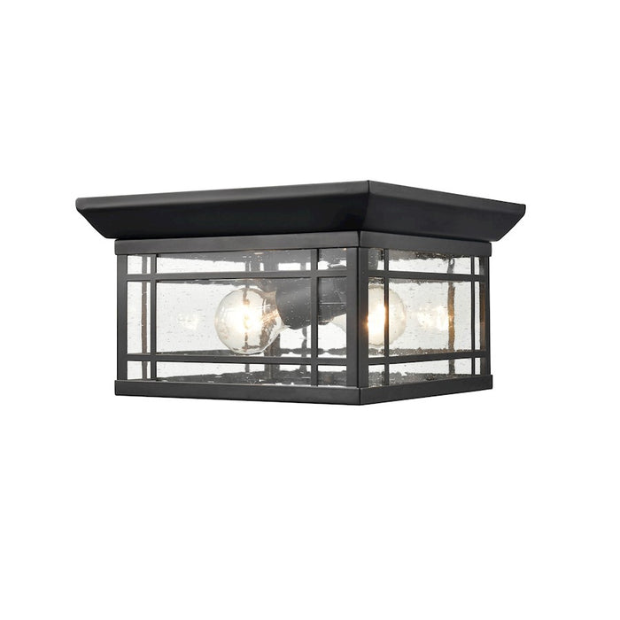 Millennium Armington 1 Light Outdoor Flush Mount, Black/Clear Seeded