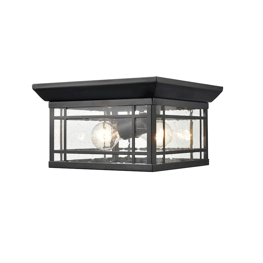 Millennium Armington 1 Light Outdoor Flush Mount, Black/Clear Seeded
