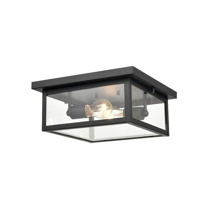 Millennium Evanton 2 Light Outdoor Flush Mount, Bronze/Clear Seeded