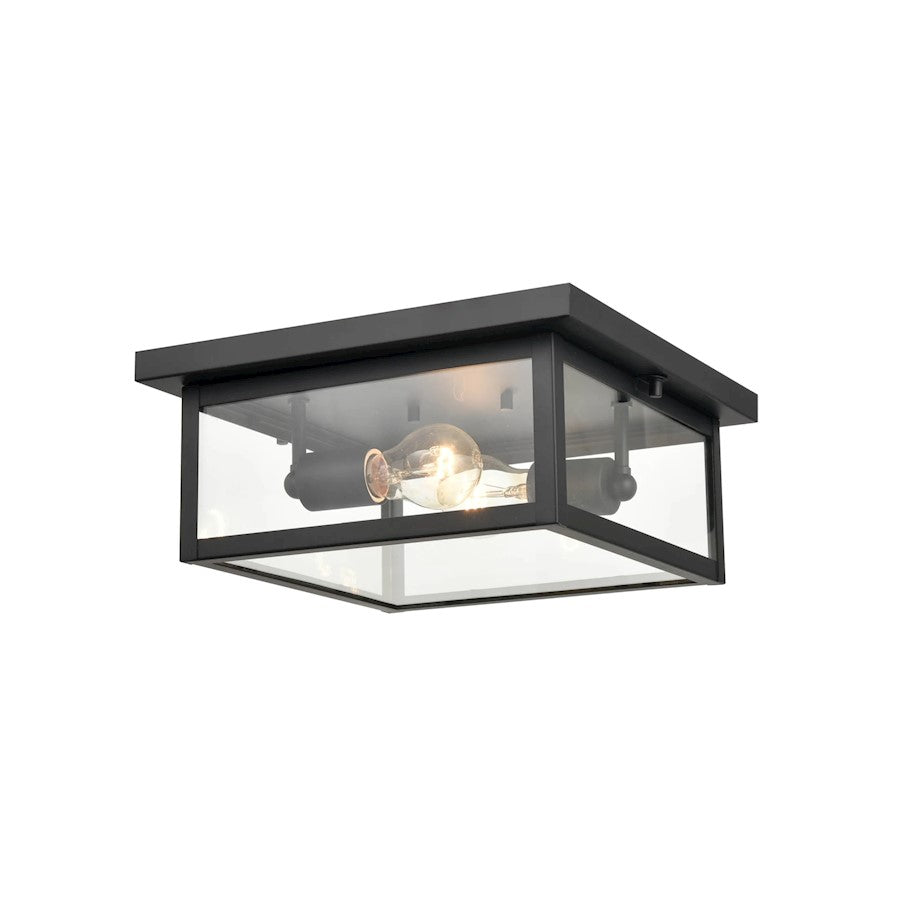 Millennium Evanton 2 Light Outdoor Flush Mount, Bronze/Clear Seeded