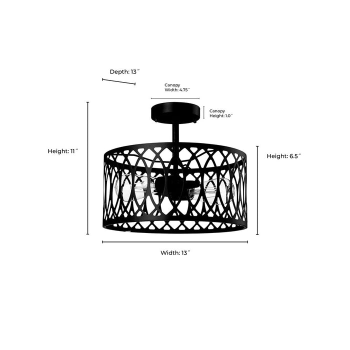 Millennium Lighting Arelyn 1Lt Semi-Flush Mount, Black