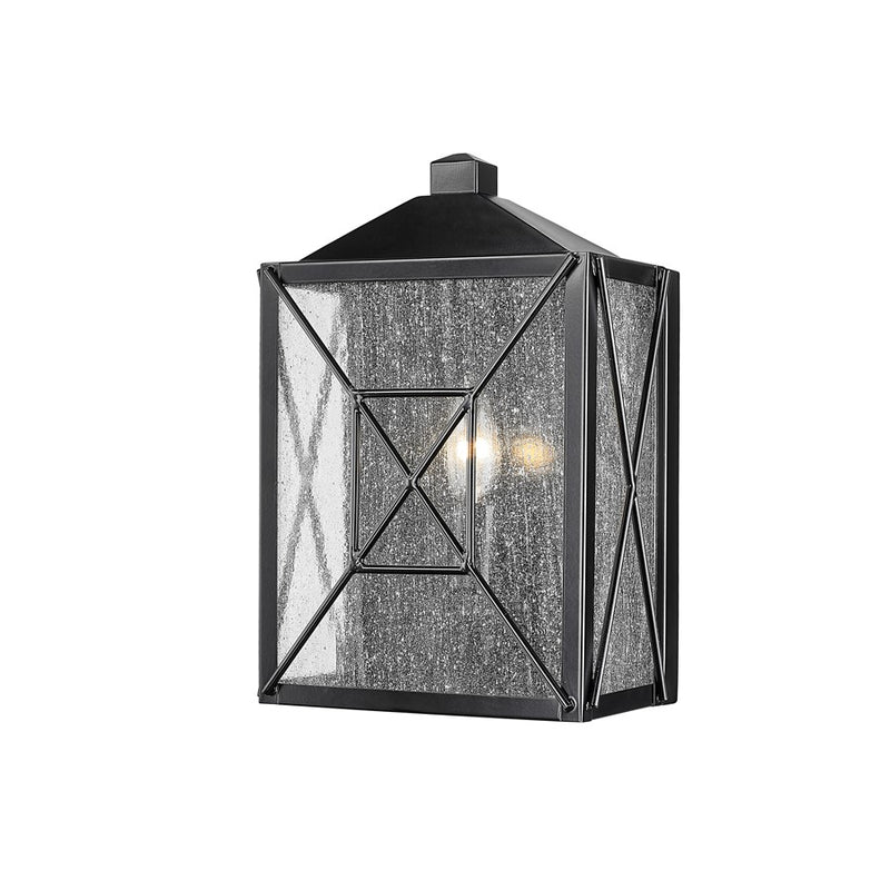 Millennium Caswell 1Lt Outdoor Wall Sconce, Black/Clear Seeded