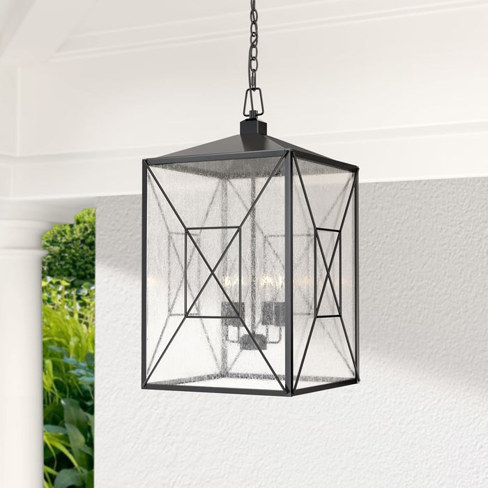 Millennium Lighting Caswell 4Lt Outdoor Pendant, Black/Clear Seeded