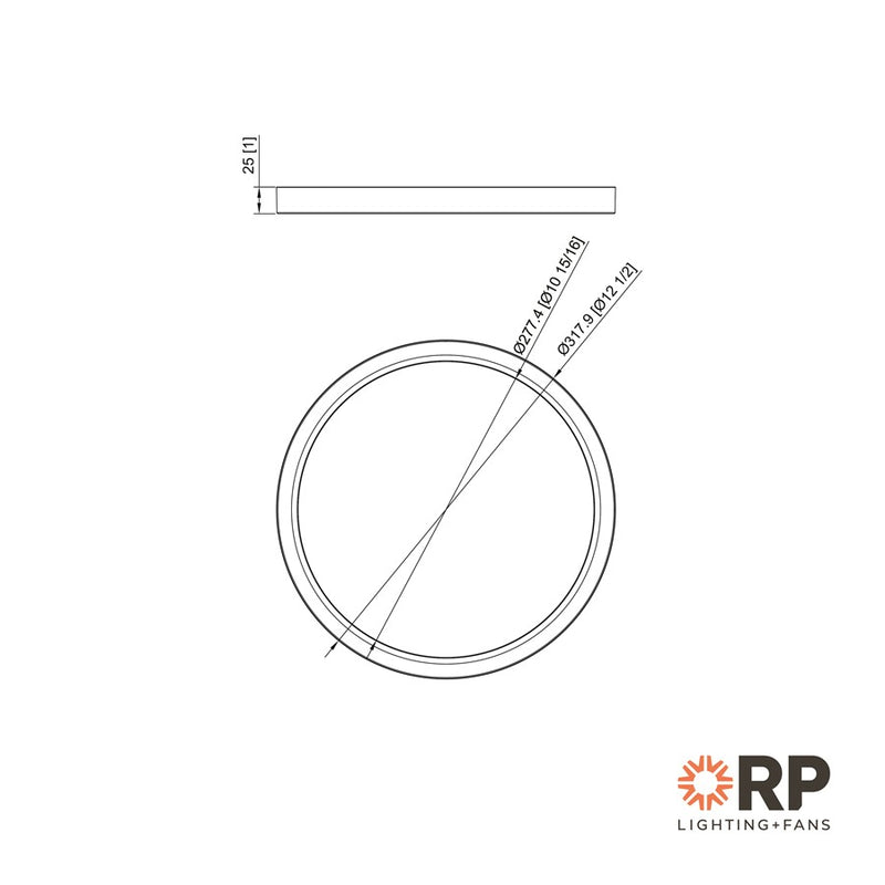 RP Lighting Slim Edge-Lit 12" LED Disc, Brushed Nickel