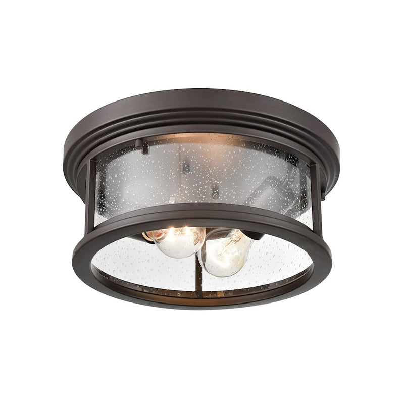 Millennium Bresley 2 Light Outdoor Flush Mount, Bronze/Clear Seeded