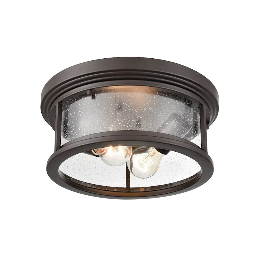 Millennium Bresley 2 Light Outdoor Flush Mount, Bronze/Clear Seeded