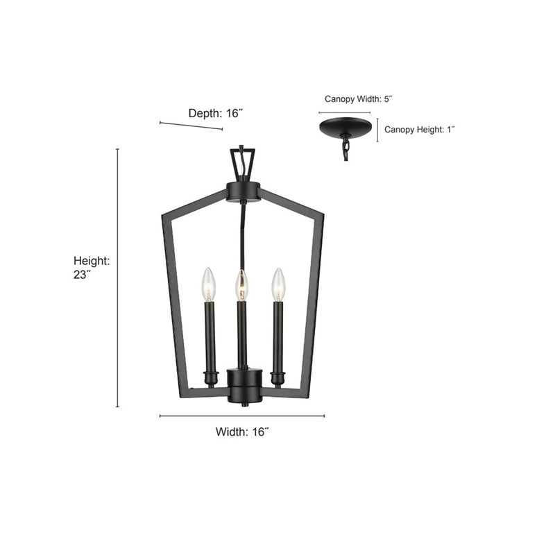 Millennium Lighting Lizabeth 3Lt Pendant, Black