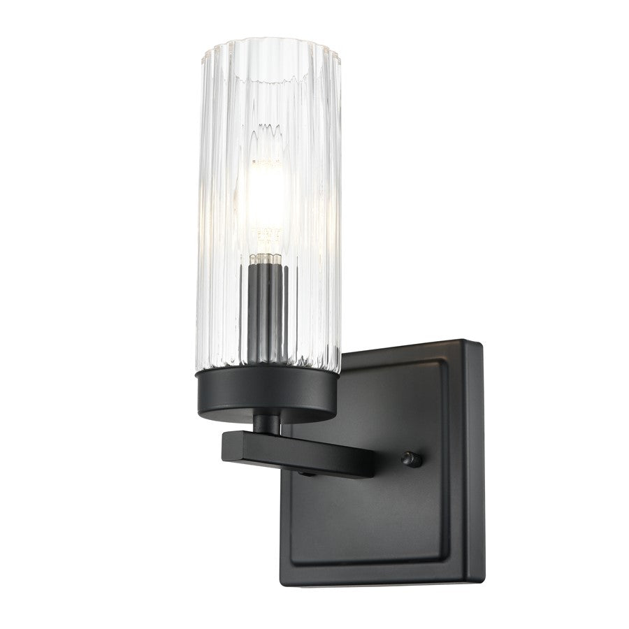 Millennium Lighting Iversen 1Lt 5" Wall Sconce, Black/Clear Reeded - 46001-MB