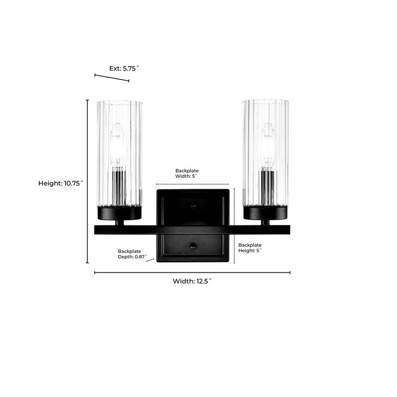 Millennium Lighting Iversen 2Lt 13" Vanity, Black/Clear Reeded