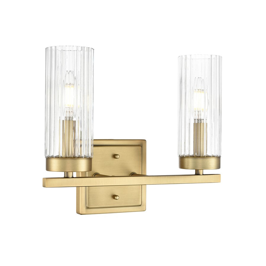 Millennium Lighting Iversen 2Lt 13" Vanity, Brass/Clear Reeded - 46002-VB