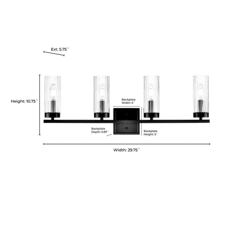 Millennium Lighting Iversen 4Lt 30" Vanity, Nickel/Clear Reeded