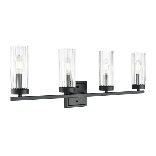 Millennium Lighting Iversen 4Lt 30" Vanity, Black/Clear Reeded - 46004-MB