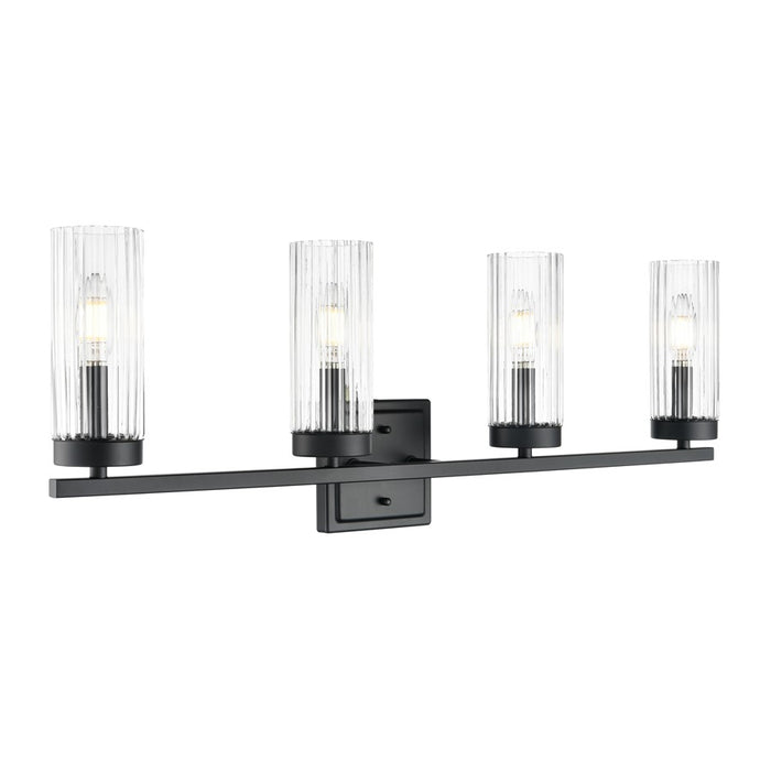 Millennium Lighting Iversen 4Lt 30" Vanity, Black/Clear Reeded - 46004-MB