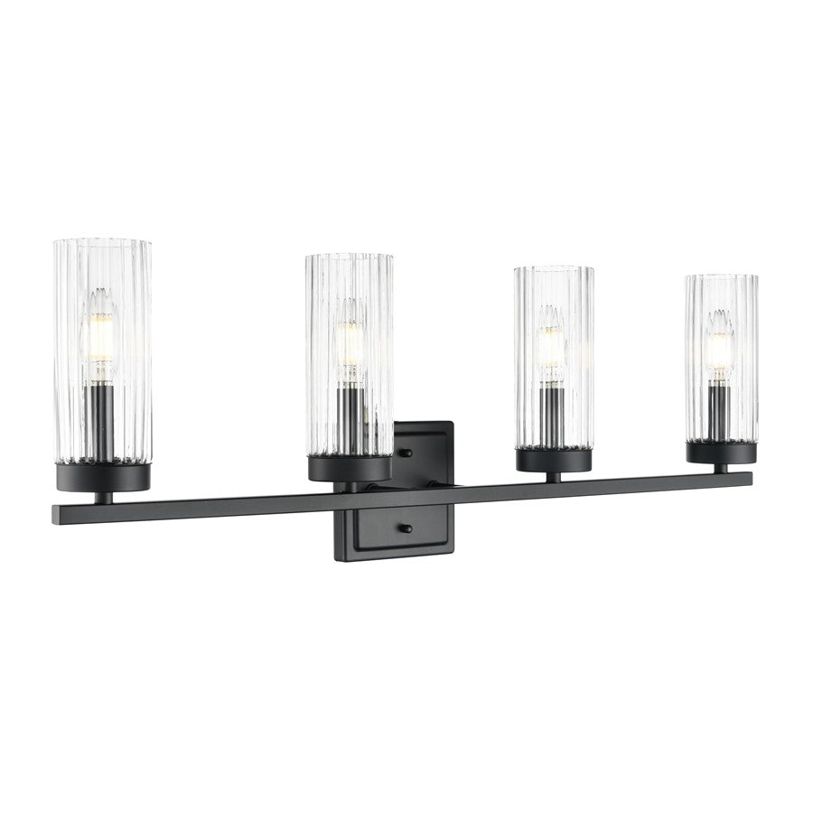 Millennium Lighting Iversen 4Lt 30" Vanity, Black/Clear Reeded - 46004-MB