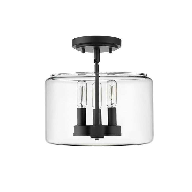Millennium Lighting Asheville 3Lt Semi-Flush Mount, Black/Clear - 46923-MB