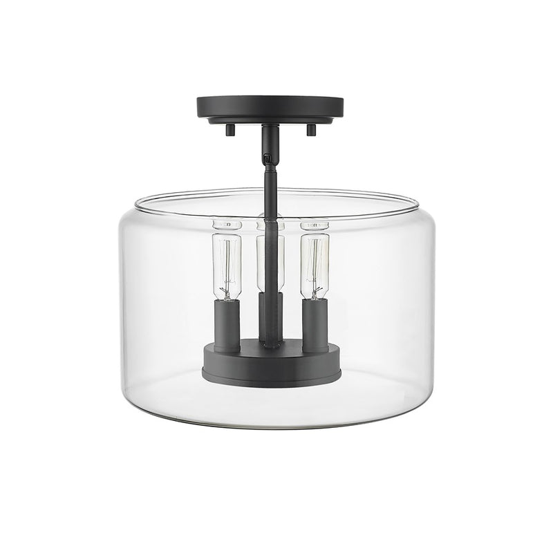 Millennium Lighting Asheville 3Lt Semi-Flush Mount, Black/Clear