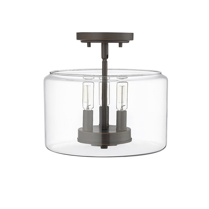 Millennium Asheville 3Lt Semi Flush Mount, Rubbed Bronze/Clear