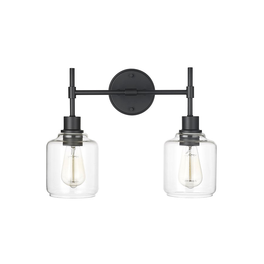 Millennium Lighting Asheville 2Lt Bathroom Vanity Light, Black/Clear - 46942-MB