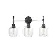 Millennium Lighting Asheville 3Lt Vanity, Black/Clear - 46943-MB