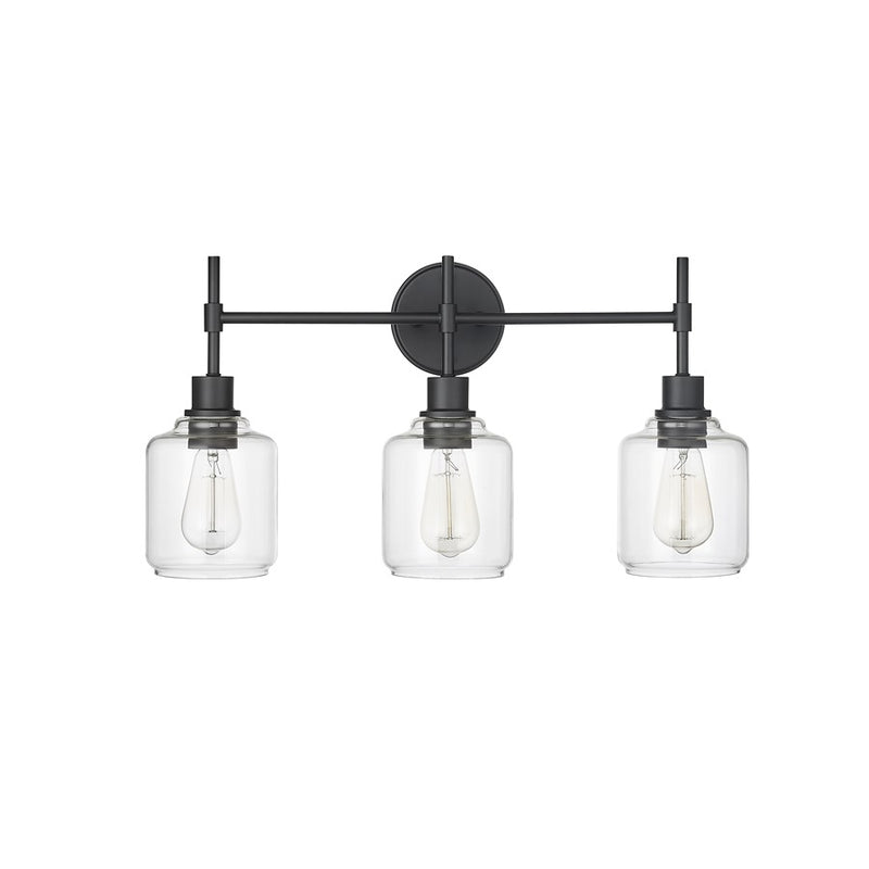 Millennium Lighting Asheville 3Lt Vanity, Black/Clear - 46943-MB