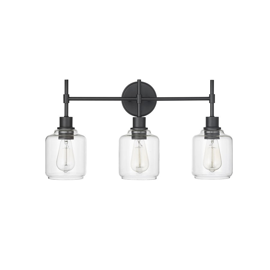 Millennium Lighting Asheville 3Lt Vanity, Black/Clear - 46943-MB