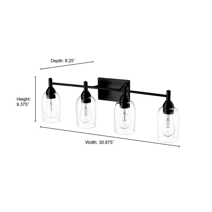 Millennium Lighting Arlett 4Lt Bathroom Vanity Light, Black/Clear