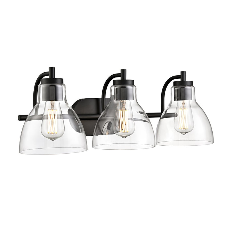 Millennium Lighting Knightsdale 25.25" 3Lt Vanity, Matte Black/Clear - 6203-MB