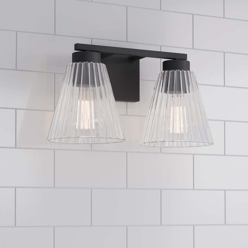 Millennium Riville 2Lt Bathroom Vanity Light, Black/Clear Striated