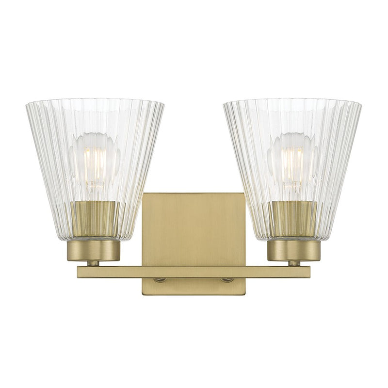 Millennium Riville 2Lt Bathroom Vanity Light, Brass/Clear Striated