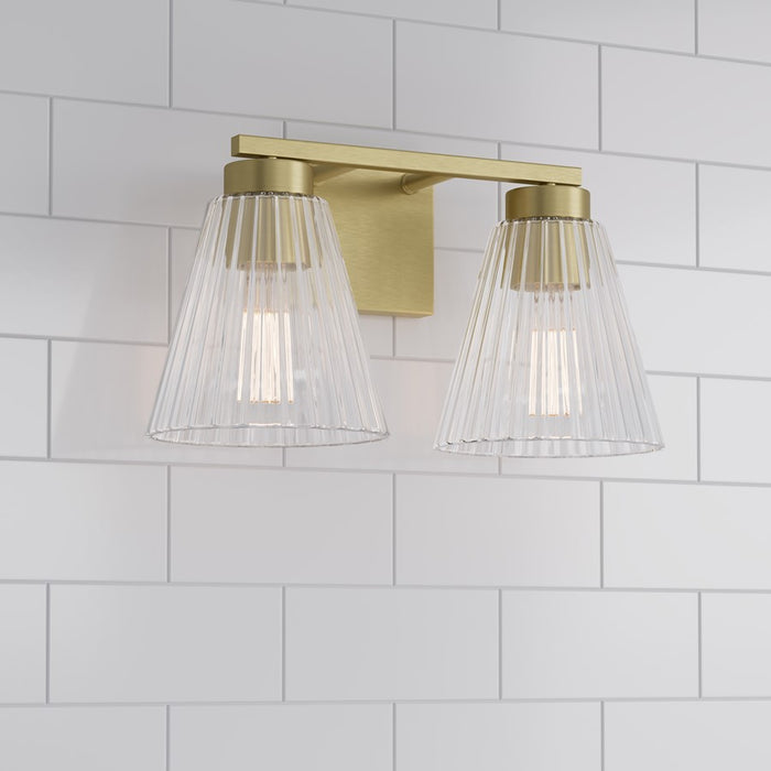 Millennium Riville 2Lt Bathroom Vanity Light, Brass/Clear Striated