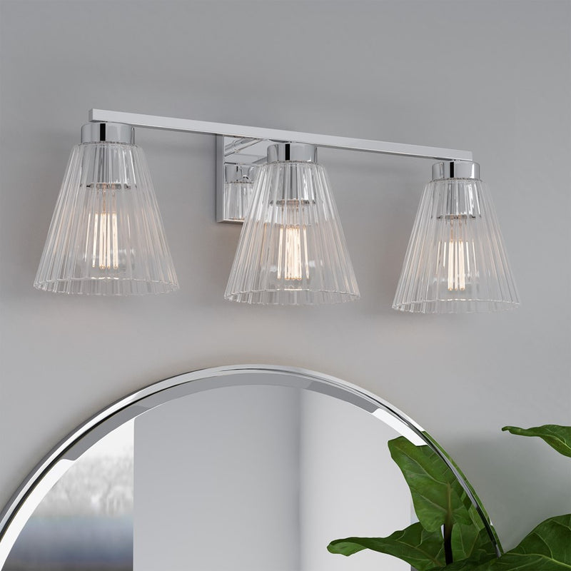 Millennium Riville 3Lt Bathroom Vanity Light, Chrome/Clear Striated