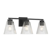 Millennium Riville 3Lt Bathroom Vanity Light, Black/Clear Striated - 63003-MB