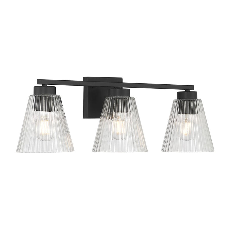 Millennium Riville 3Lt Bathroom Vanity Light, Black/Clear Striated - 63003-MB