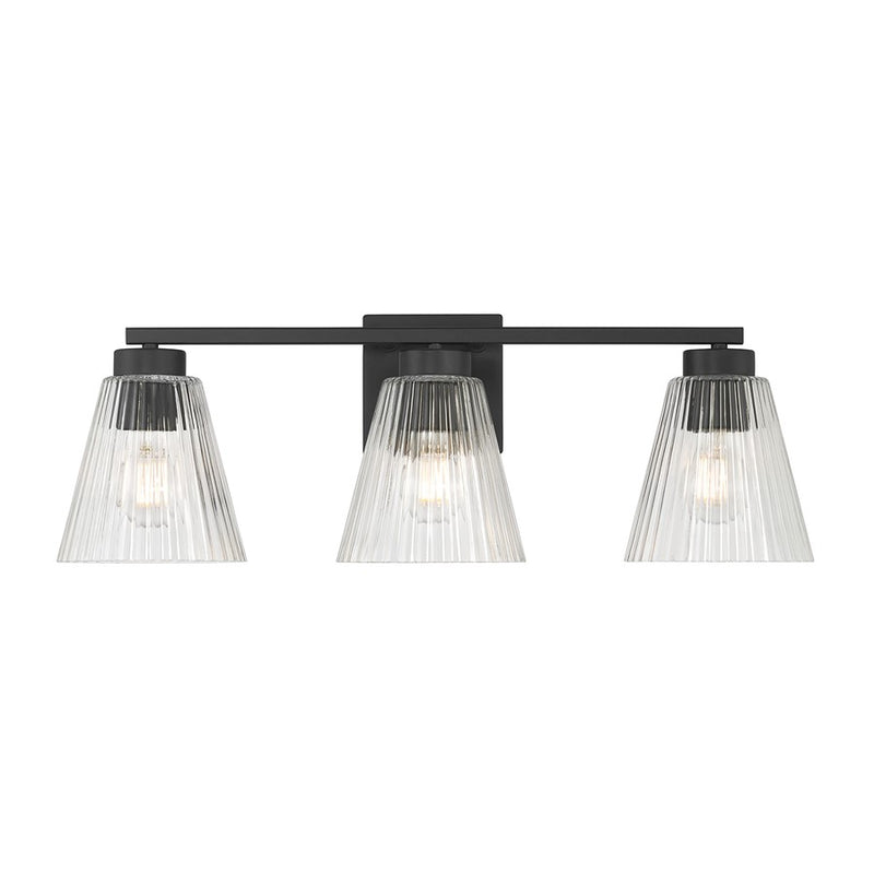 Millennium Riville 3Lt Bathroom Vanity Light, Black/Clear Striated