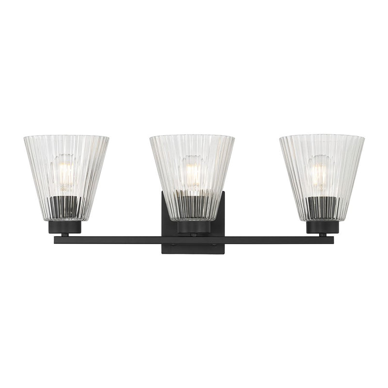 Millennium Riville 3Lt Bathroom Vanity Light, Black/Clear Striated