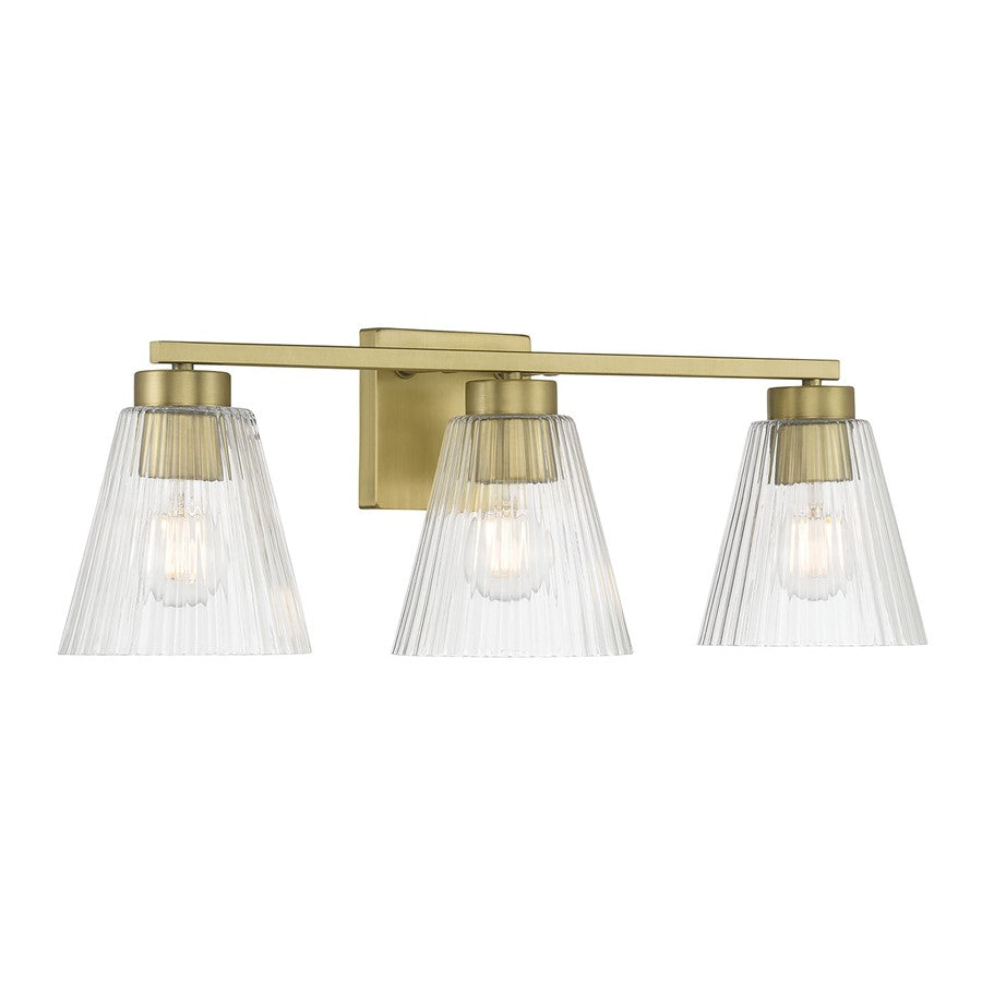 Millennium Riville 3Lt Bathroom Vanity Light, Brass/Clear Striated - 63003-VB