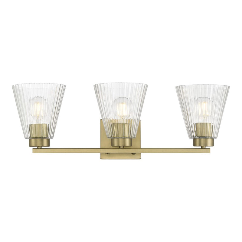 Millennium Riville 3Lt Bathroom Vanity Light, Brass/Clear Striated