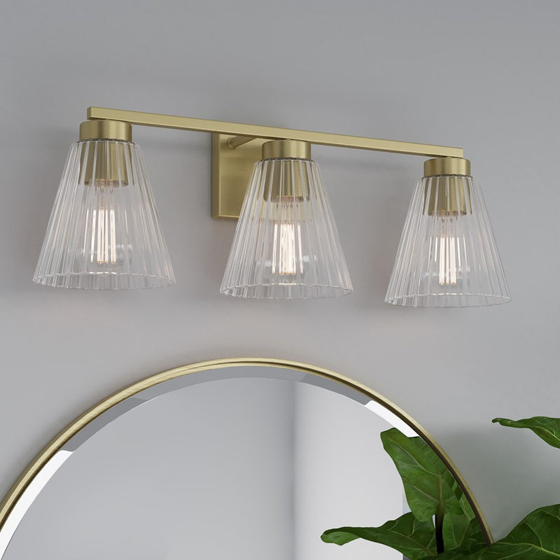 Millennium Riville 3Lt Bathroom Vanity Light, Brass/Clear Striated